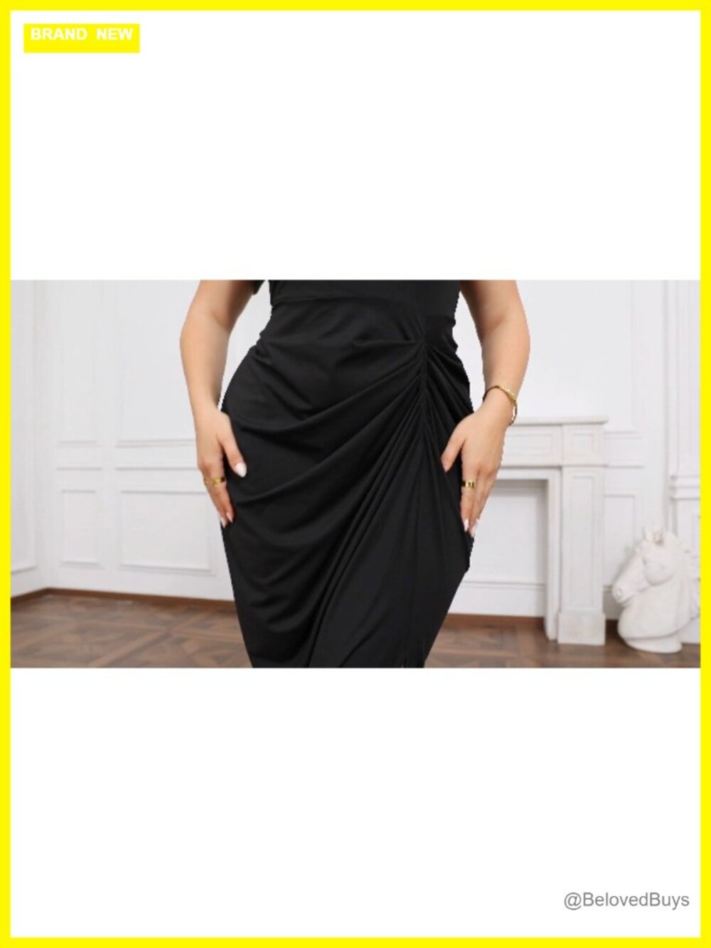 Bodycon One Shoulder Ruffle Dress with High Slit - Picture 6 of 6